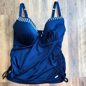 Fantasie Ink San Remo Plunge, Navy Blue One Piece Tankini Top Only 36I